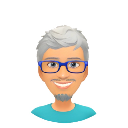 [bitmoji: light coloured skin, grey tousled hair and matching goatee, navy blue rectangular eyeglasses, expressive blue eyes, friendly smile]